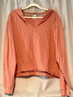 PINK Victoria’s Secret Lightweight Hooded Crop Top Long Sleeve Mauve Pink Large